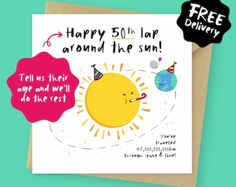 Laps around the sun, personalised any age space Birthday card // solar system space card for him, for son, for boyfriend, for husband