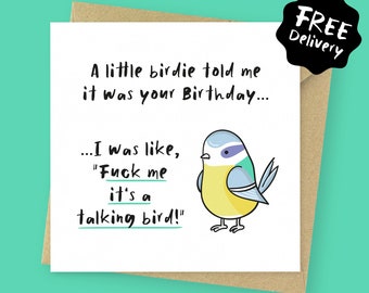 Little birdie funny Birthday card // Rude gift for her, for him
