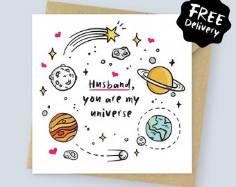 Cute you are my universe Valentines card for husband // Anniversary card for husband // Birthday Card for husband