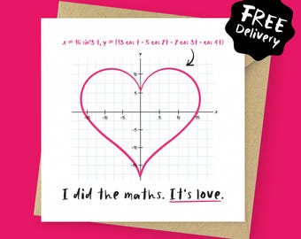 Maths Love Card Funny Valentines Card for Girlfriend // Anniversary Card for Boyfriend // Nerdy Valentine Card // Mathematical Heart Card