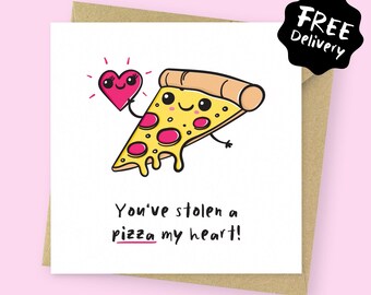 Pizza My Heart Valentine’s Card // Funny Pizza Love Card for Him or Her // Anniversary Card for boyfriend, girlfriend, fiancé, husband, wife