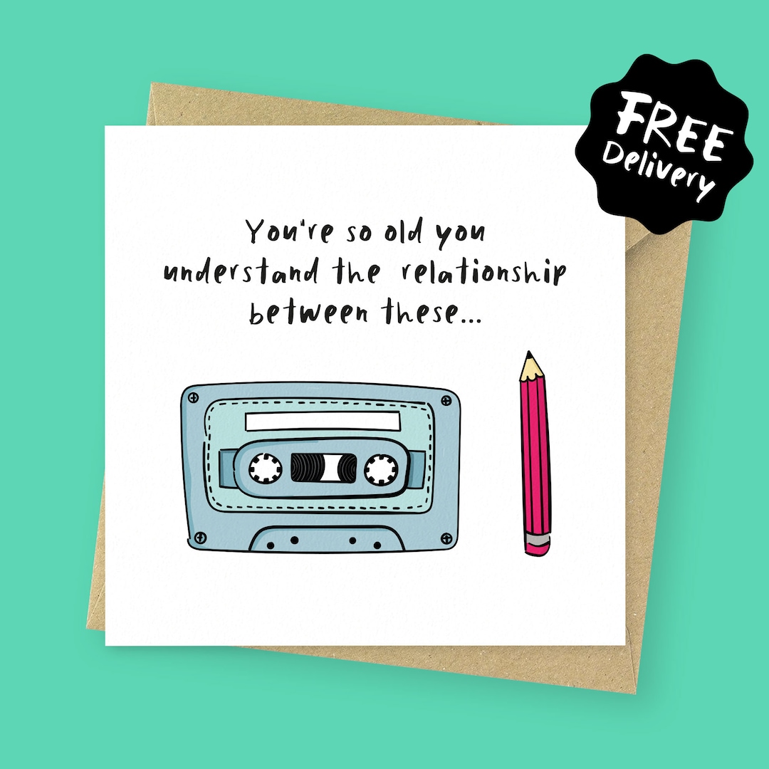 Cassette and Pencil Funny Birthday Card for Old Age // 80s 90s Birthday ...
