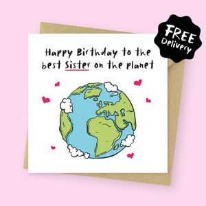 Best sister on the planet Birthday card // birthday gift for her image 1