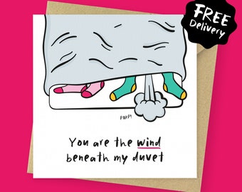 Wind beneath my duvet funny Valentines card // Birthday card // Anniversary card for boyfriend, for girlfriend, for fiancé, husband, wife