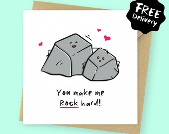 Rock hard rude Valentines card // funny Anniversary card for girlfriend, for fiancé, for wife