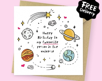 Favourite person in the universe Birthday card // Cute birthday gift for her, for him, for mum, for dad, for brother, for sister, for friend