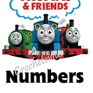 May include: Image shows the Thomas & Friends logo above three smiling train engines: green, blue, and red. Below, the word "Numbers" is displayed, followed by the numbers 1-10.