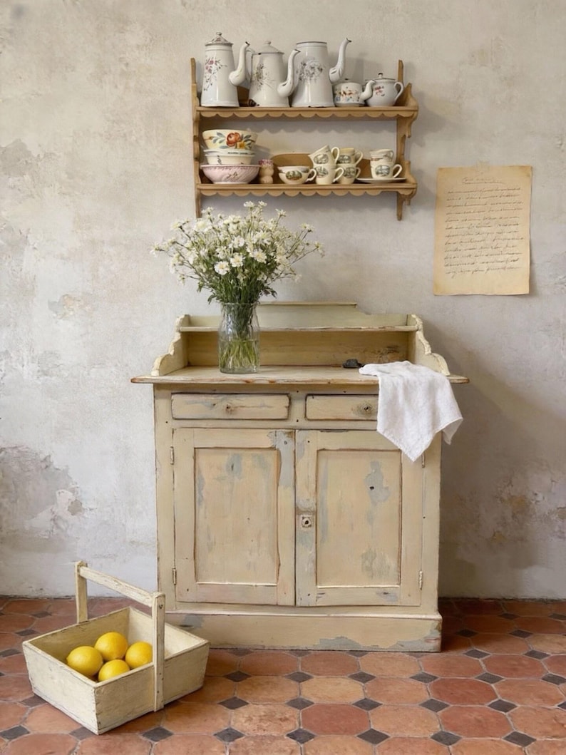 Vintage French Country Sideboard, Cream Painted Wood Cabinet, Rustic ...
