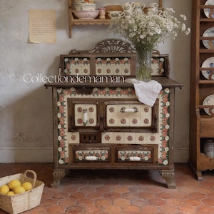Unieke Franse vintage geëmailleerde kachel