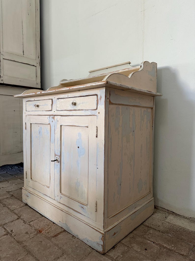 Vintage French Country Sideboard, Cream Painted Wood Cabinet, Rustic ...