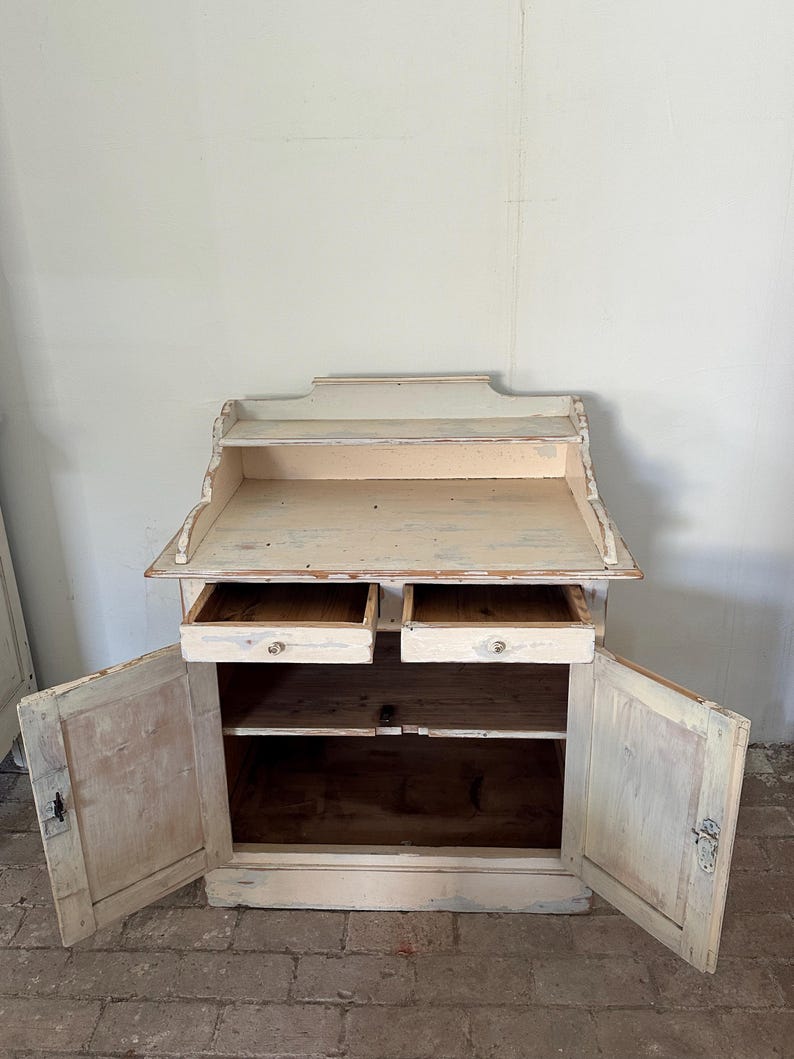 Vintage French Country Sideboard, Cream Painted Wood Cabinet, Rustic ...