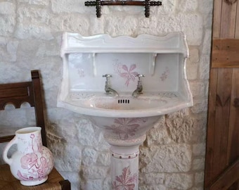 フランス製洗面器 ピンクと白 - 「Porcelaine De Paris」の刻印入り