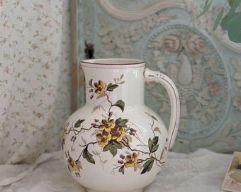 Antique Petrus Regout Maastricht Water Pitcher – Hand-Painted Floral Faience Jug – Dutch 19th Century Pottery