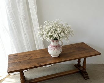 Tavolino da caffè vintage francese in rovere massello, tavolino basso rustico in stile country/farmhouse