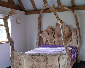 Handmade Pippy English Oak Live Edge Four Poster Bed