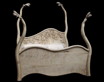 Handmade Sycamore Four Poster Bed with Grapevine Carving