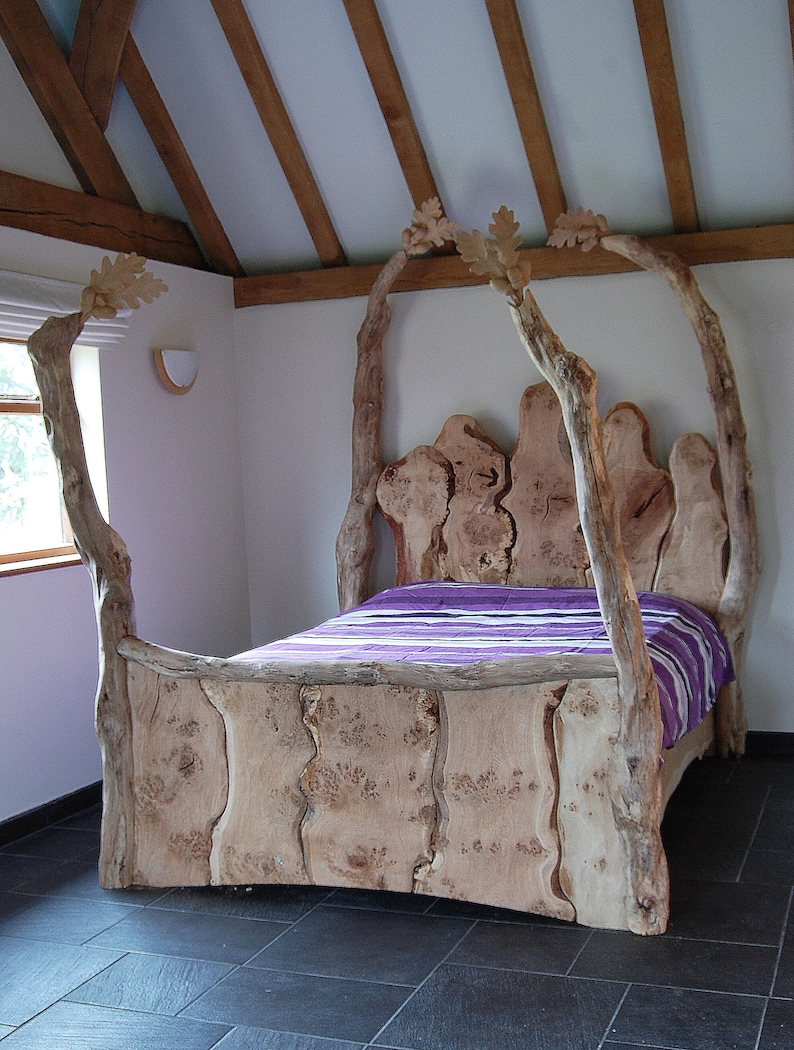Oak Four Poster Bed, Live Edge Bed, Organic Four Poster Bed, Fairytale Bed, Etsy