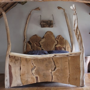Live Edge Four Poster Bed, Fairytale Beds, Bespoke Live Edge Beds, English Oak Beds, Hand Carved Beds, Sculptural Beds, Organic Beds,