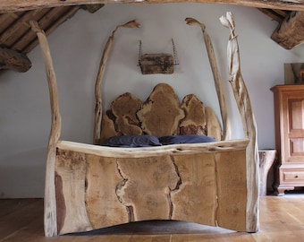 Live Edge Four Poster Bed, Fairytale Beds, Bespoke Live Edge Beds, English Oak Beds, Hand Carved Beds, Sculptural Beds, Organic Beds,