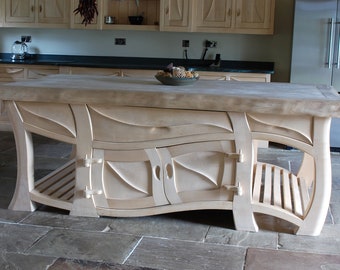 Handmade Sculptural Sycamore Kitchen Island, Live Edge, Art Furniture