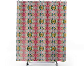 Vibrant Layla Art Boho Shower Curtain - Quick Ship Painted Print Geometric Design 71x74&quot;