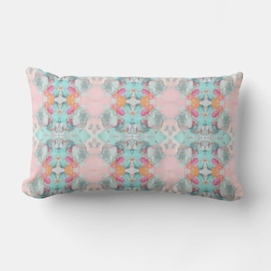 Mila Decorative Abstract Art Colorful Painted Print 12x20 Lumbar Boho Throw Pillow Seafoam Green Teal Aqua Blue Orange Hot Pink Pale Pink