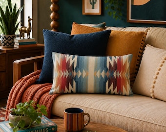 Southwest Boho Lumbar Pillow Cover – Desert Tones, Geometric Tribal Pattern, Rustic Western Home Decor, Couch Throw Pillow, 12x20