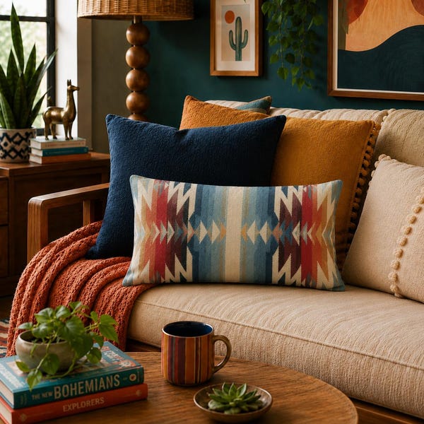 Southwest Boho Lumbar Pillow Cover – Desert Tones, Geometric Tribal Pattern, Rustic Western Home Decor, Couch Throw Pillow, 12x20