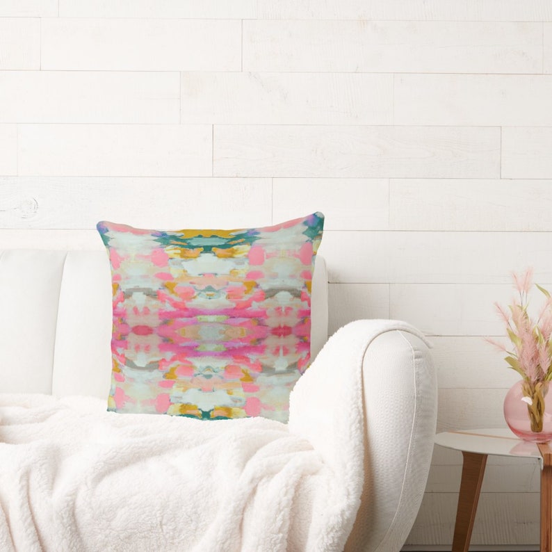 In Stock Quick Ship Layla Decorative Abstract Modern Art Colorful Painted Print Geometric Boho Pillow Green Yellow Pink Red Teal Grey Gold image 6