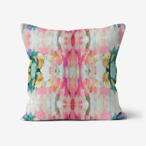 Quick Ship Layla Vibrant Palette Knife Impasto Art Throw Pillow: Bohemian Decor, Colorful Abstract Print