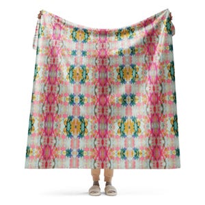 In Stock Quick Ship Layla 60x80” Large Cozy Sherpa Blanket Pink Peach Coral Red Green Gold Yellow White Beige