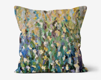 Decorative Abstract Modern Art Colorful Print Linen Boho Throw Pillow Red Yellow Blue Green Purple Grey