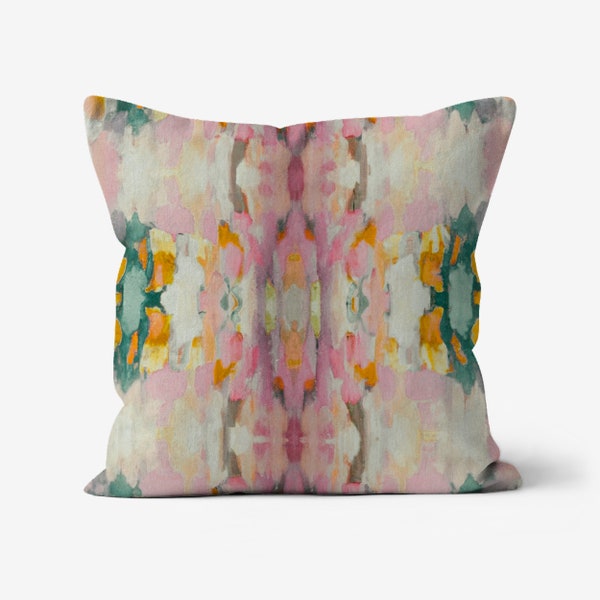 Layla Decorative Abstract Modern Art Colorful Painted Print Geometric Boho Throw Pillow Green Teal Turquoise Orange Pink Yellow Gold Brown