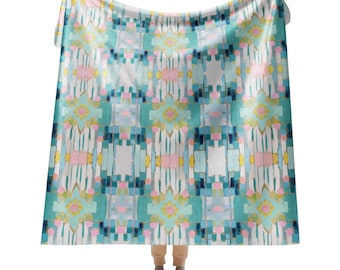 Fiona 60x80” Sherpa Throw Mink Blanket Pink Mineral Baby Blue Teal Turquoise Aqua Gold Yellow White