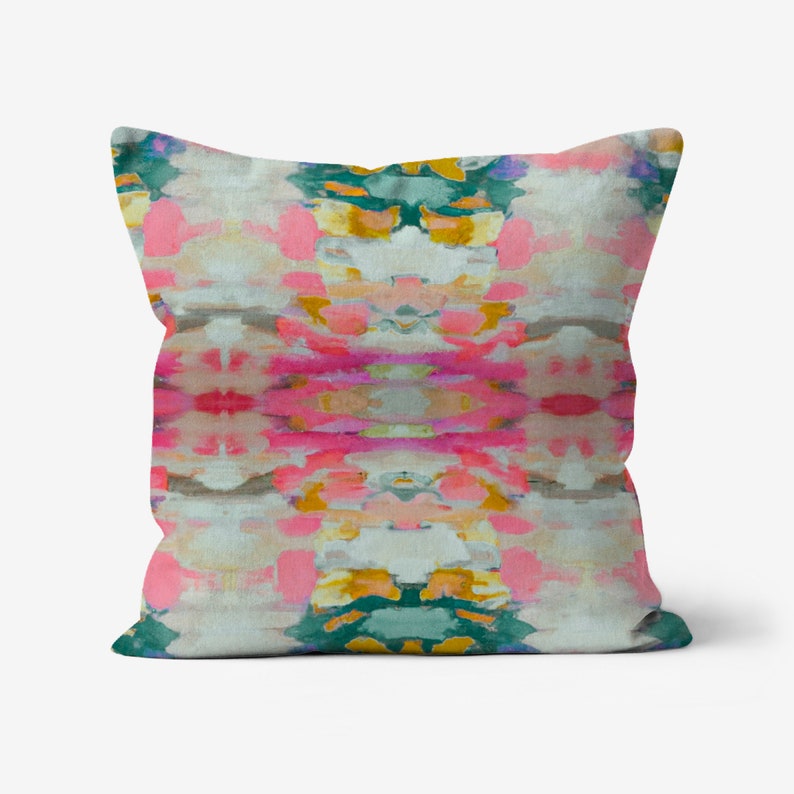 In Stock Quick Ship Layla Decorative Abstract Modern Art Colorful Painted Print Geometric Boho Pillow Green Yellow Pink Red Teal Grey Gold image 4