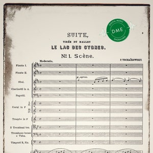 Swan Lake score Digital Download, Tchaikovsky, musical wall art