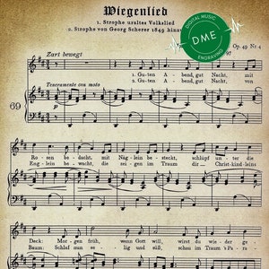 Brahms Lullaby “Weigenlied” musical score Digital Download, music wall art print