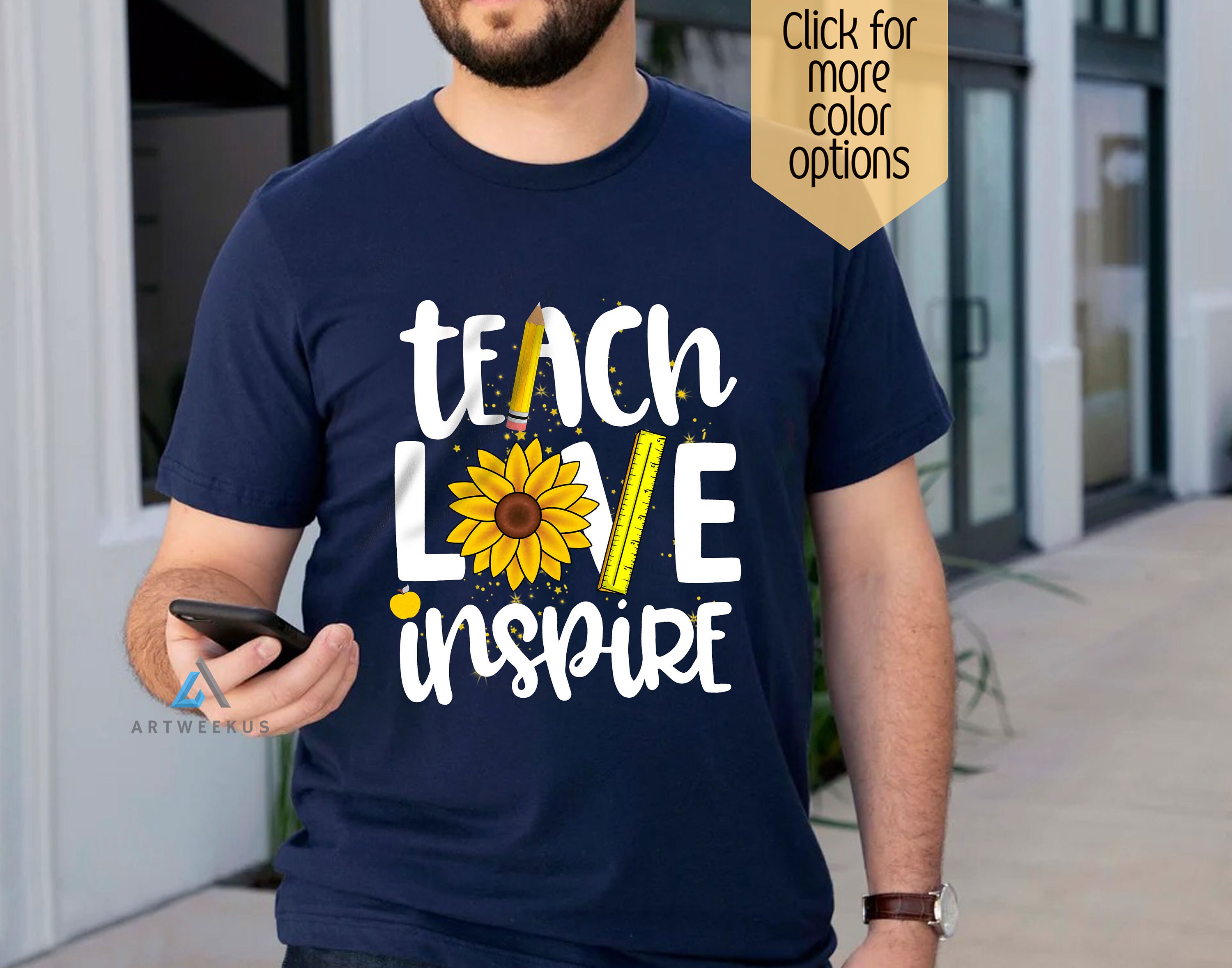 Funny Teacher Sunflower T-shirt Teach Love and Inspire Shirt 