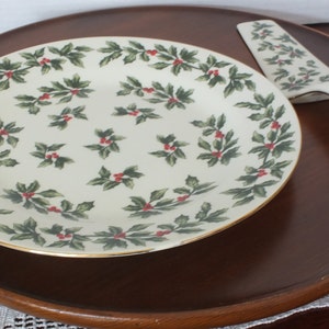 Vintage Porcelain Christmas Holly Cake Plate and Server