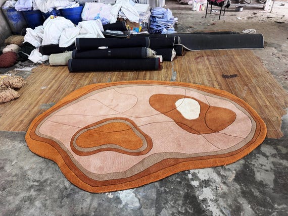 Hand-Tufted Wool Rug, Irregular Organic Shape, Modern Abstract Carpet