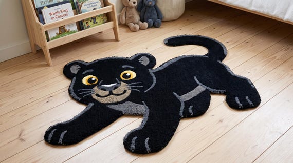 Hand Tufted Wool Black Panther Rug: Nursery, Playroom Decor