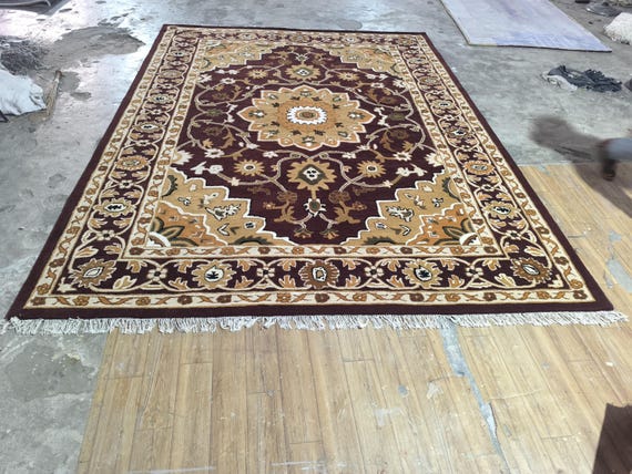 9X12 FT Hand-Tufted Red Persian Style Area Rug – Floral Medallion Carpet