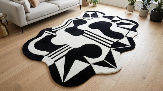 Hand Tufted Wool Abstract Rug, Irregular Geometric Modern Carpet