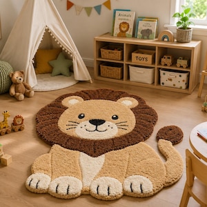 Alfombra de león tejida a mano para habitación infantil – Alfombra de animales de la selva safari