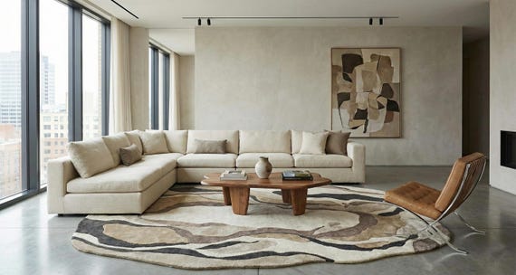Hand Tufted Wool Rug, Modern Abstract Beige Brown Irregular Carpet