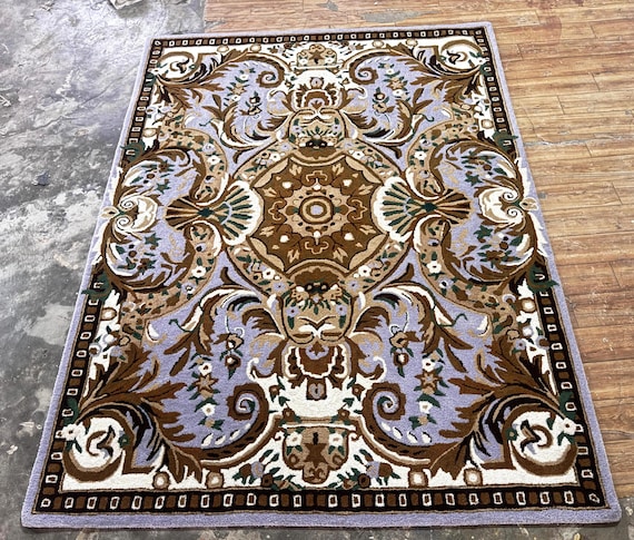 Hand Tufted Wool Rug, Traditional Floral Area Carpet, Brown Ivory Living Room Home Decor