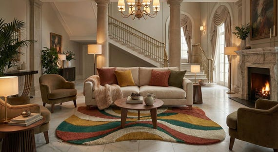 Hand Tufted Wool Rug – Abstract Earth Tone Sculpted Area Carpet