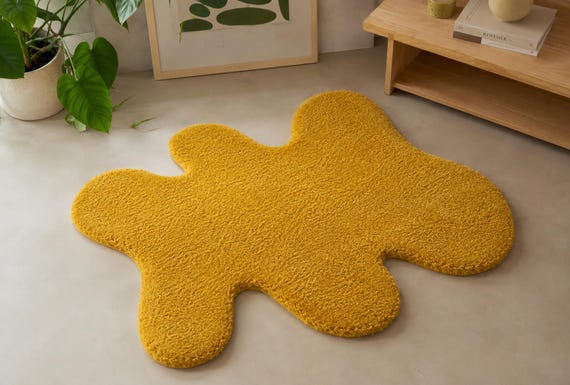 9x12 ft 8x10 ft Mustard Yellow Organic Wool Rug Modern Abstract Hand Tufted Carpet