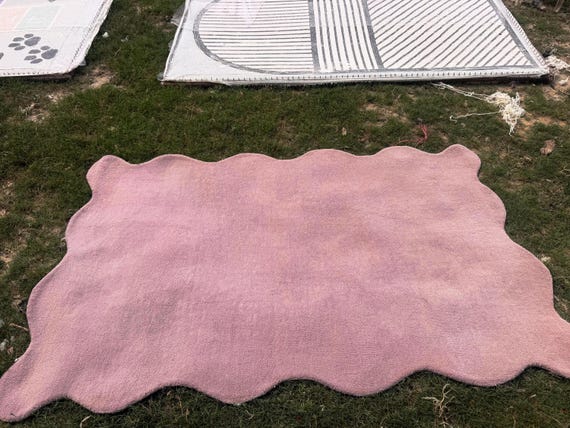 Blush Pink Organic Wool Rug, Hand Tufted Plush Living Room Carpet