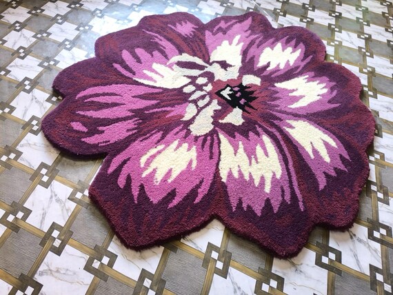 Hand Tufted Wool Flower Rug, Purple Floral Area Rug